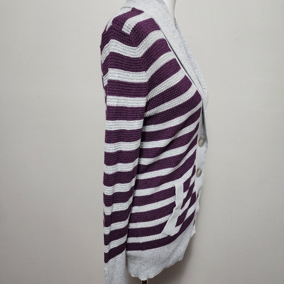 American Eagle plum gray waffle thermal cardigan size large - Picture 3 of 7